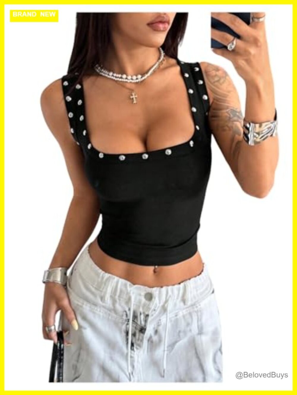 Women's Studded Crop Tank Top Y2K Ruched Sleeveless Party Top